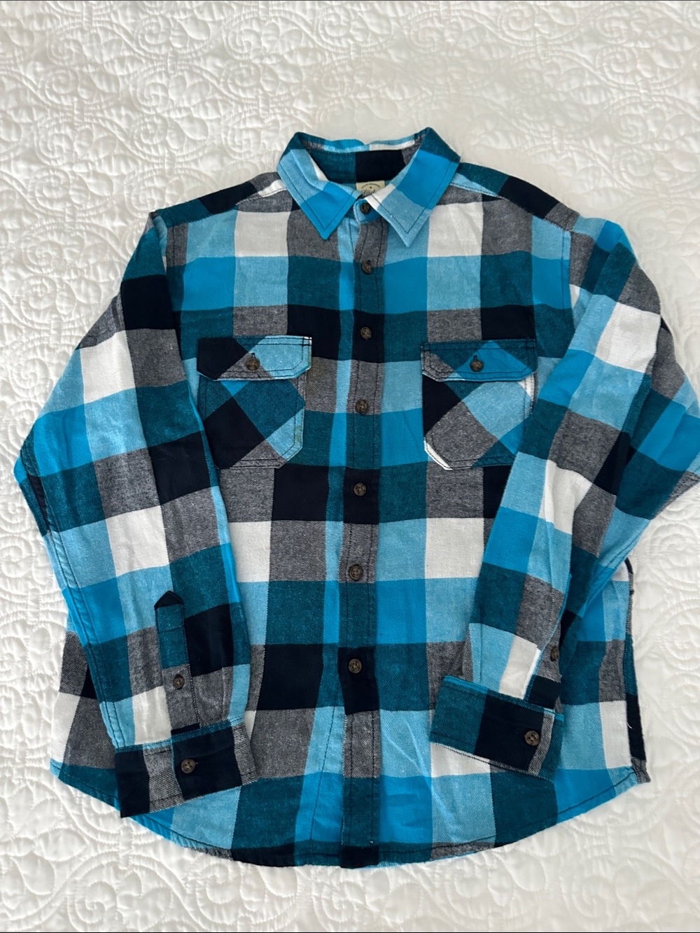 Blue Plaid Long-Sleeve Flannel Shirt